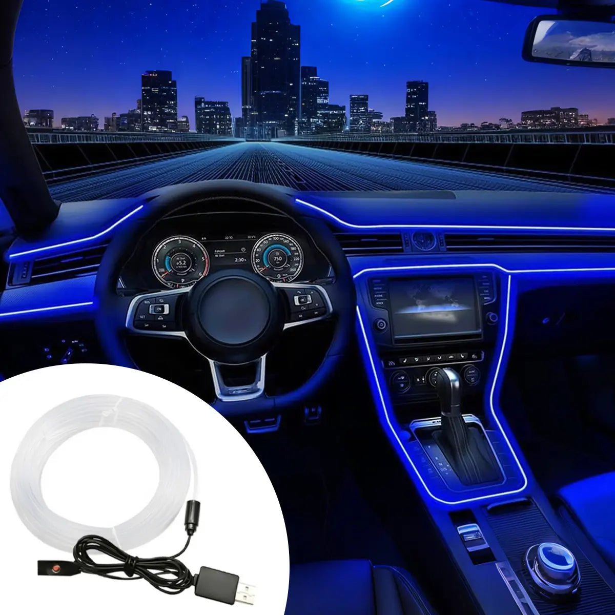 Automotive Ambient Lighting, Intelligent Interior Lights with App Control, Dashboard with Remote Music Synchronization App Control, RGB Color Change, Dly Mode, and Multi Scene Ambient Lighting with LED Lights with Charger