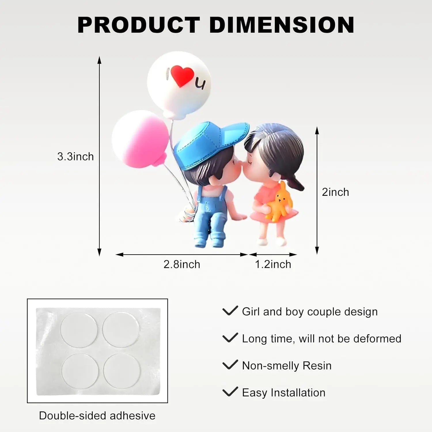 Cute Couple Car Dashboard Decorations, Lovely Couple Kiss Cartoon Figurines Car Ornament, Resin Material Boy Girl Car Interior Decoration with Balloon for Car Dashboard Gifts,Summervibes