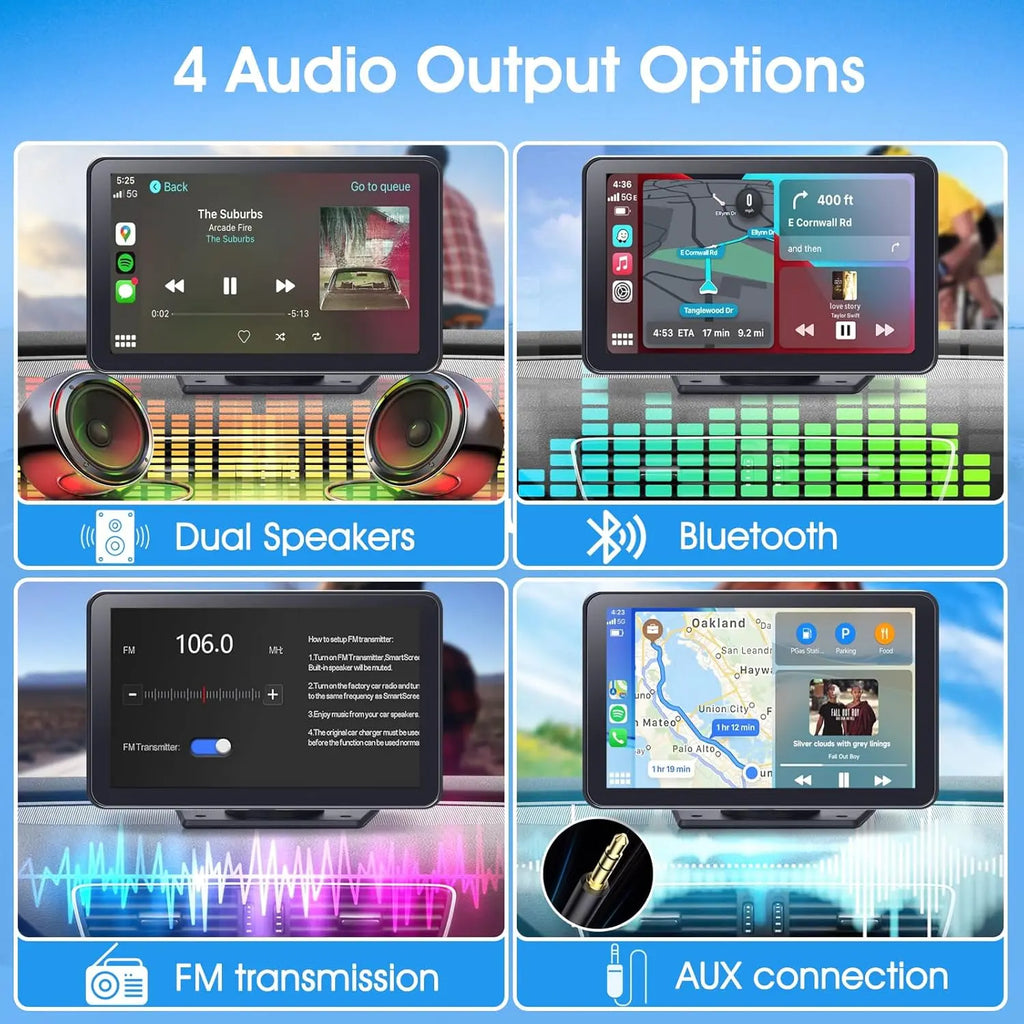 【Paslda】Fathersdaygift-Portable Wireless Carplay Car Stereo, 7" HD Touchscreen for Car with Apple Carplay & Android Auto with Backup Camera/Mirror Link/Voice Control/Bluetooth/Gps/Aux for All Vehicles