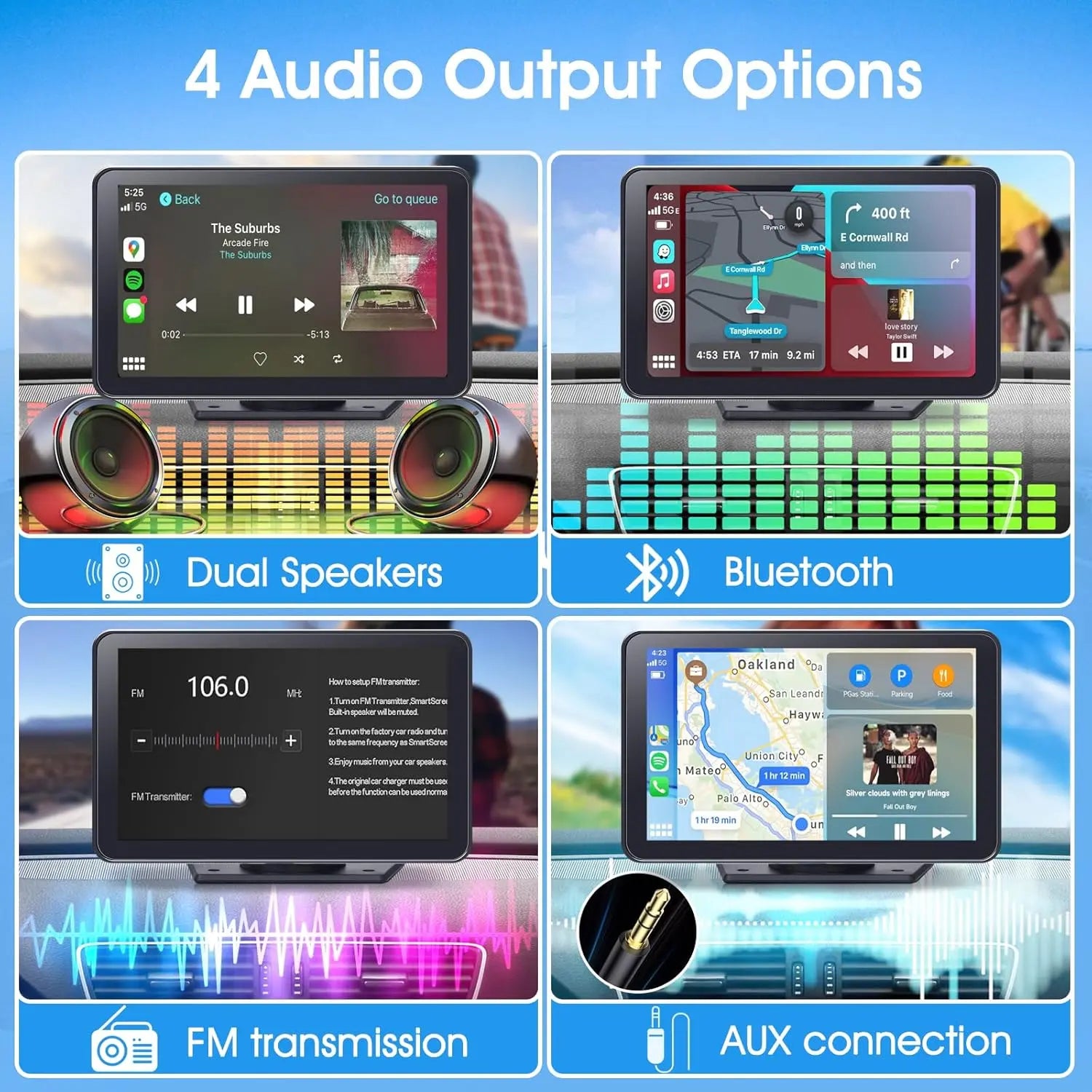 【Paslda】Fathersdaygift-Portable Wireless Carplay Car Stereo, 7" HD Touchscreen for Car with Apple Carplay & Android Auto with Backup Camera/Mirror Link/Voice Control/Bluetooth/Gps/Aux for All Vehicles