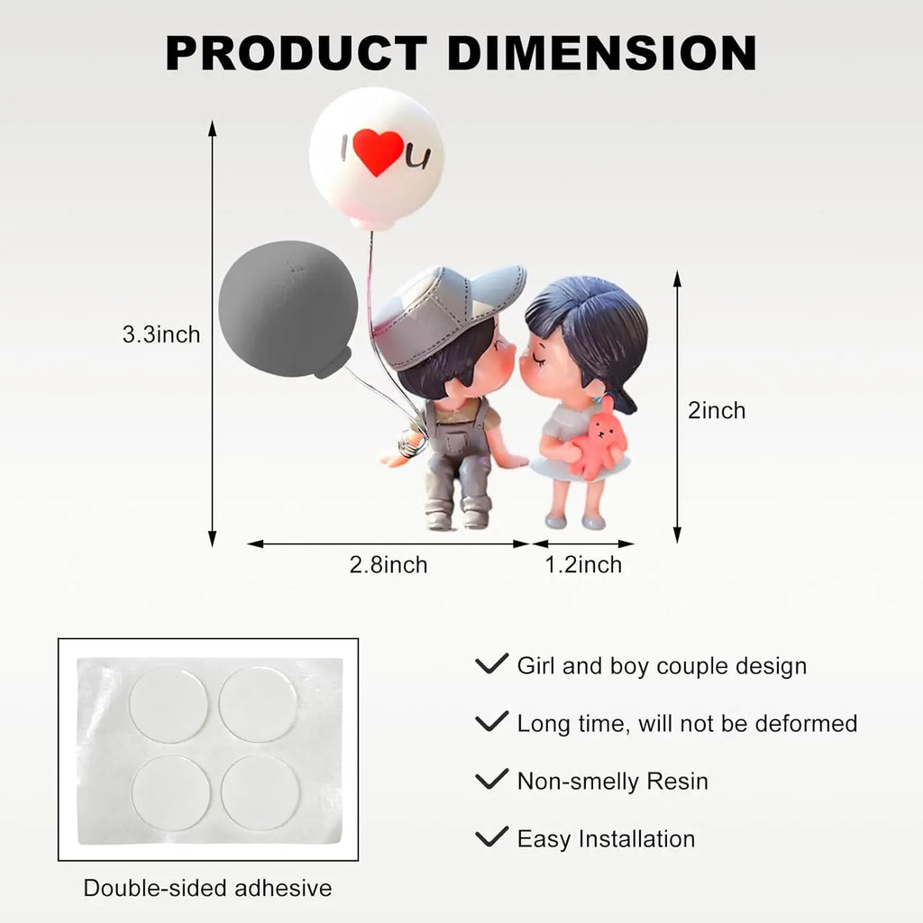 Cute Couple Car Dashboard Decorations, Lovely Couple Kiss Cartoon Figurines Car Ornament, Resin Material Boy Girl Car Interior Decoration with Balloon for Car Dashboard Gifts,Summervibes