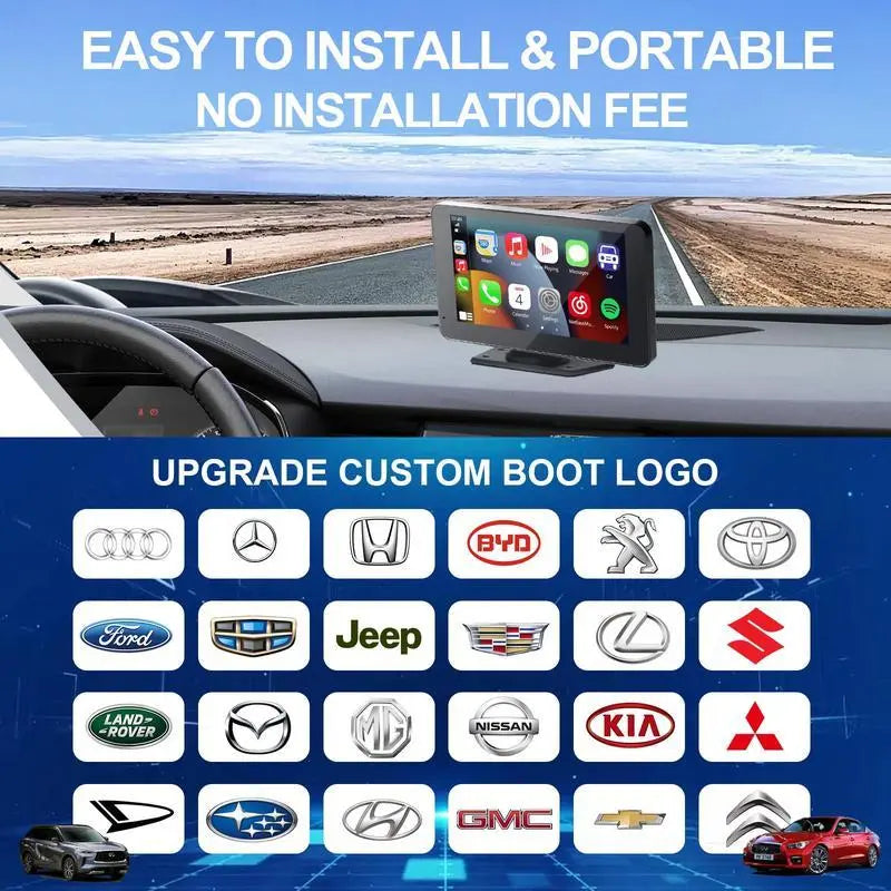 【Paslda】Fathersdaygift-Portable Wireless Carplay Car Stereo, 7" HD Touchscreen for Car with Apple Carplay & Android Auto with Backup Camera/Mirror Link/Voice Control/Bluetooth/Gps/Aux for All Vehicles