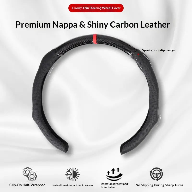 SUPEREVER Carbon Fiber Microfiber PU Leather Elastic Steering Wheel Covers with Anti-Slip Lining, Durable and Protective Design,Perfect Fit