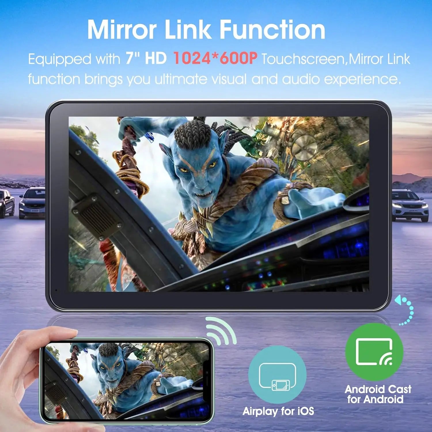 【Paslda】Fathersdaygift-Portable Wireless Carplay Car Stereo, 7" HD Touchscreen for Car with Apple Carplay & Android Auto with Backup Camera/Mirror Link/Voice Control/Bluetooth/Gps/Aux for All Vehicles