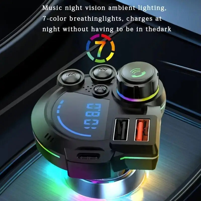 Bluetooth 5.3 FM Transmitter Bluetooth Car Adapter - PD 30W & USB Fast Charger, Colorful RGB Light, Hands-Free Calling, Bass Music Player for All Vehicles