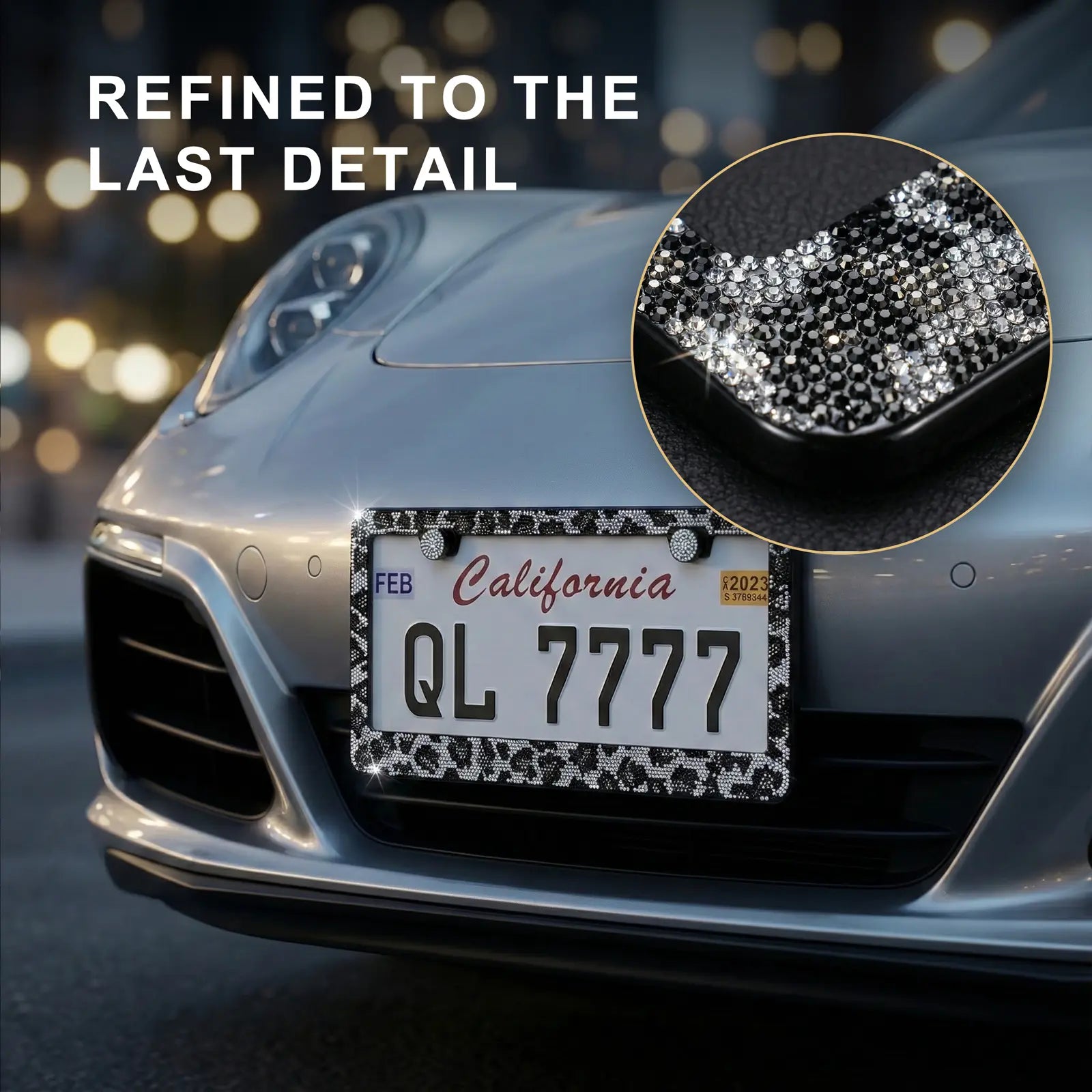 Queen’S Land 2PCS Bling Leopard License Plate Frames with Crystal Rhinestones, Sparkle Girly Car Accessories, Bling Car Decor for Girls Women Pink Red Black Leopard Car Accessories for Truck SUV