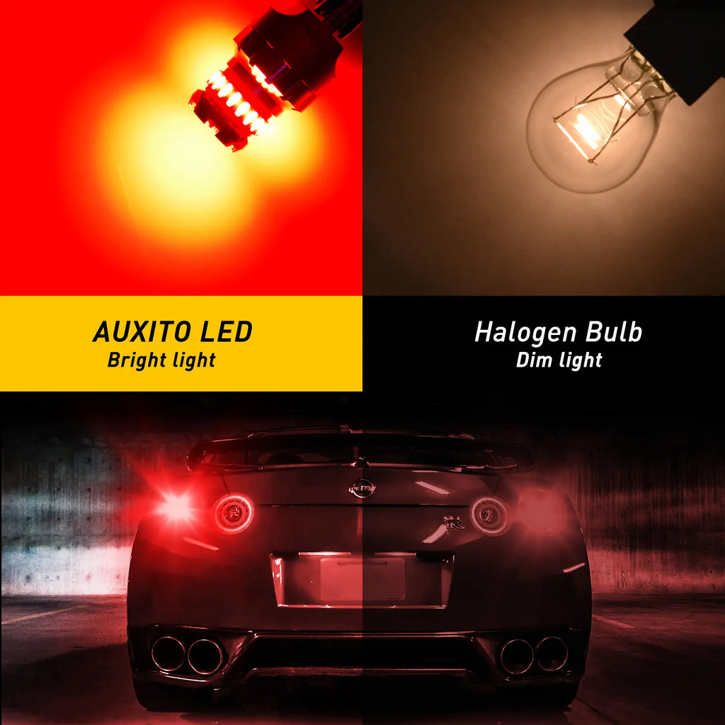 AUXITO Red LED Strobe Tail Brake Light Bulb, CANBUS Ready 7440/7443 or 3156/3157 LED Flashing Stop Bulbs (Not Universal), 2800LM 300% Brighter Plug and Play, for Backup Light, Tail Light, Brake Light, Turn Signal Light, Parking Light, Pack of 2