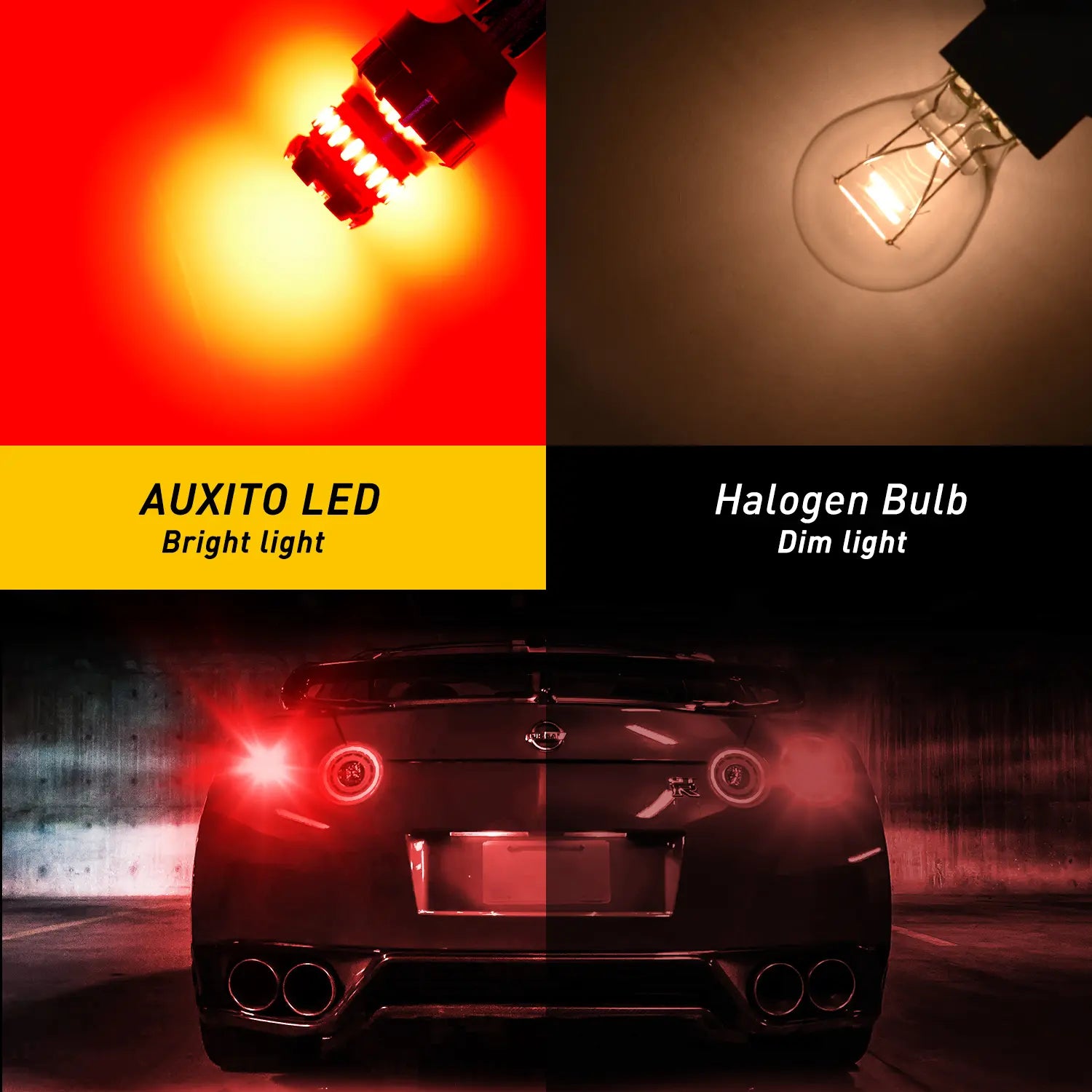 AUXITO Red LED Strobe Tail Brake Light Bulb, CANBUS Ready 7440/7443 or 3156/3157 LED Flashing Stop Bulbs (Not Universal), 2800LM 300% Brighter Plug and Play, for Backup Light, Tail Light, Brake Light, Turn Signal Light, Parking Light, Pack of 2