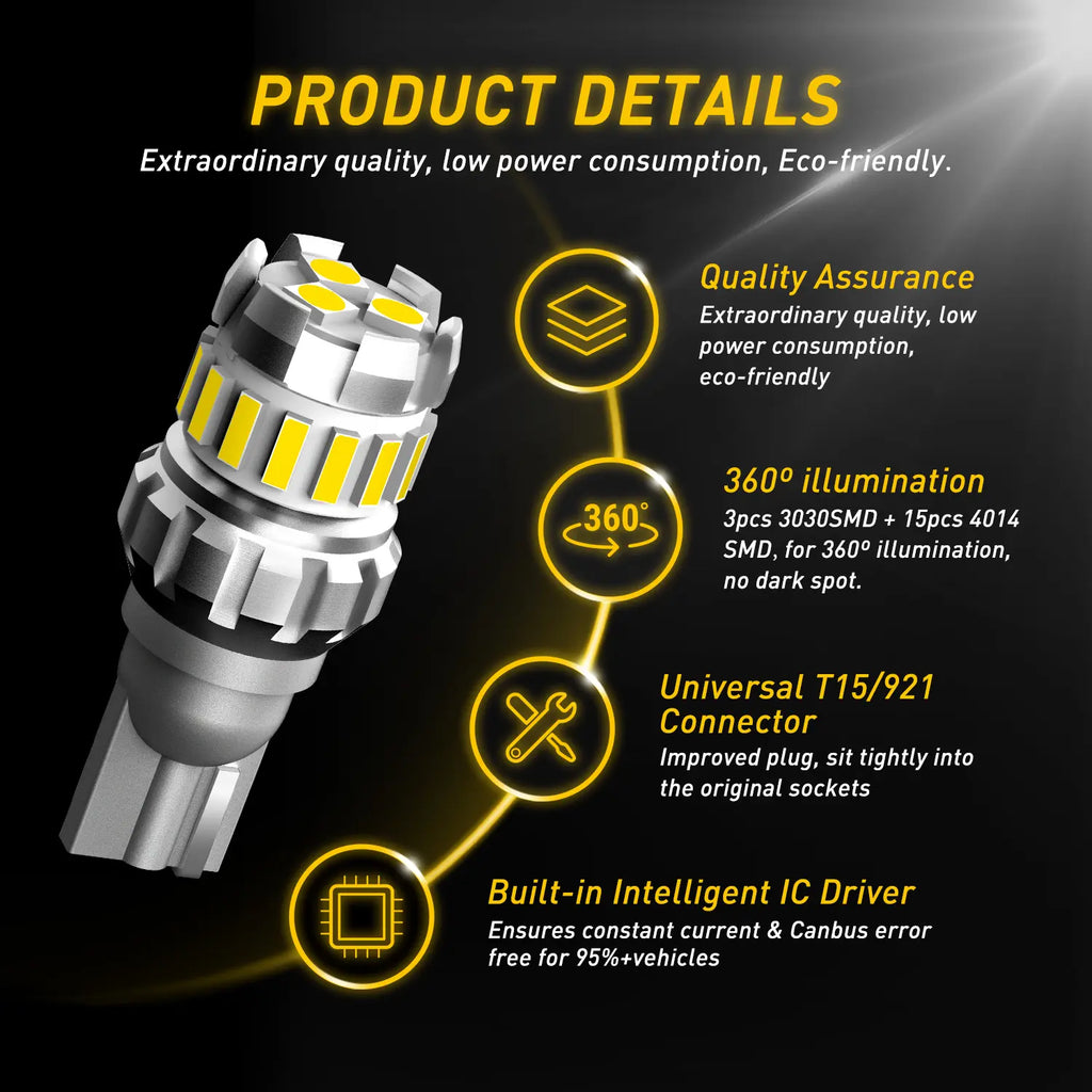 Flash AUXITO 912 921 T15 LED Strobe Flashing Backup Reverse Light Parking Warning Bulbs 2Pcs