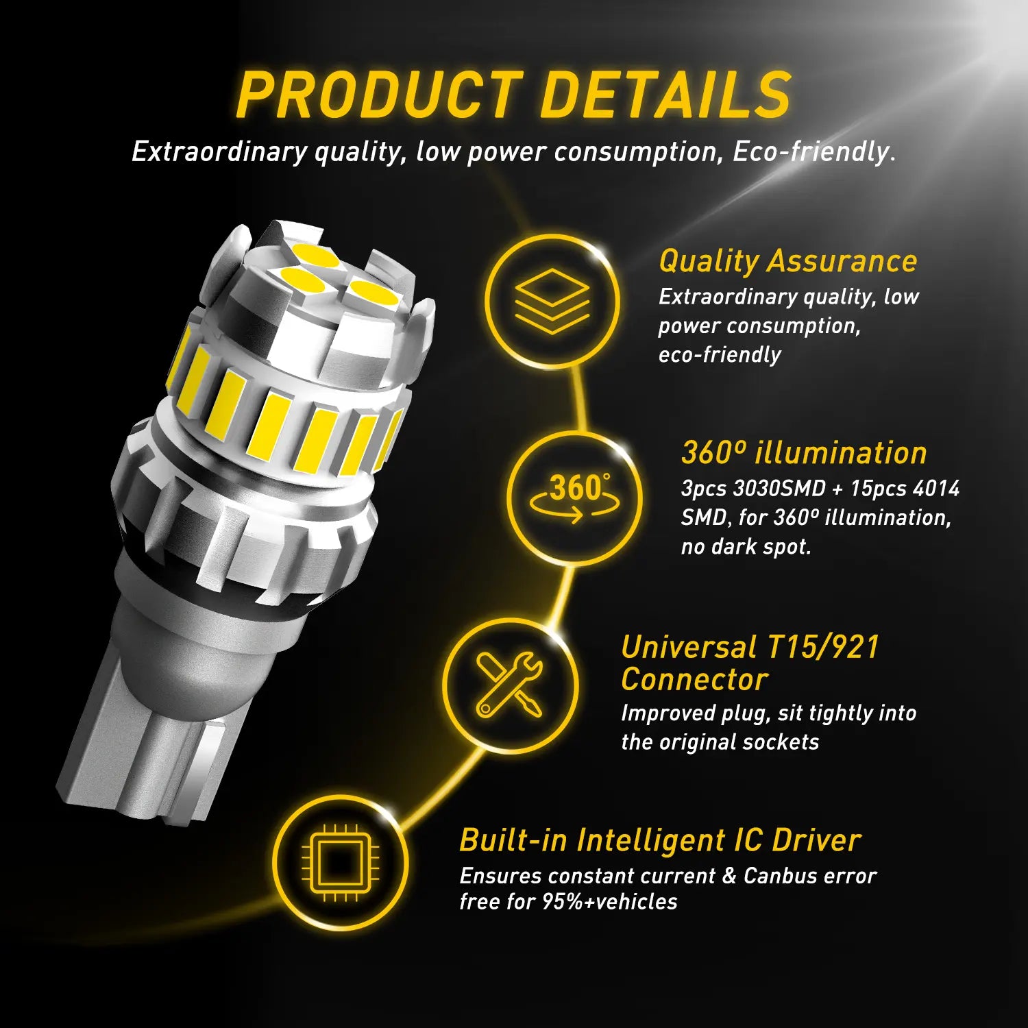 Flash AUXITO 912 921 T15 LED Strobe Flashing Backup Reverse Light Parking Warning Bulbs 2Pcs