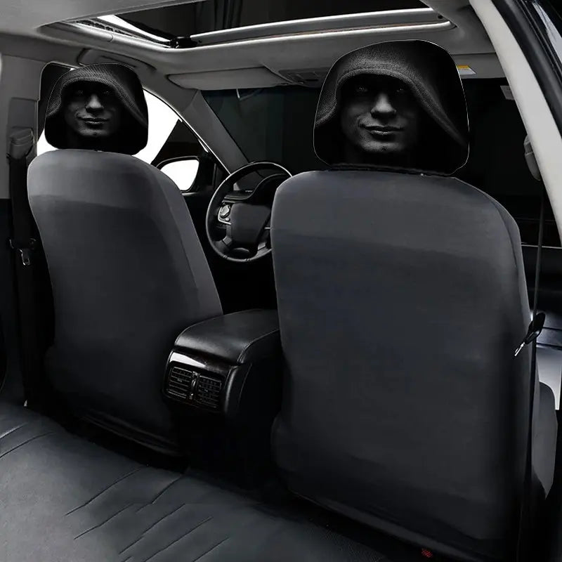 2 Pcs 11 X 10.2 Inch Mysterious Hooded Figure Pattern Car Headrest Covers, Car Seat Decorative, Universal Easy-To-Install and Durable Car Interior Seat Accessories, Ideal Gifts for Daily Commutes, Travel and Car Enthusiasts, 0112LYY