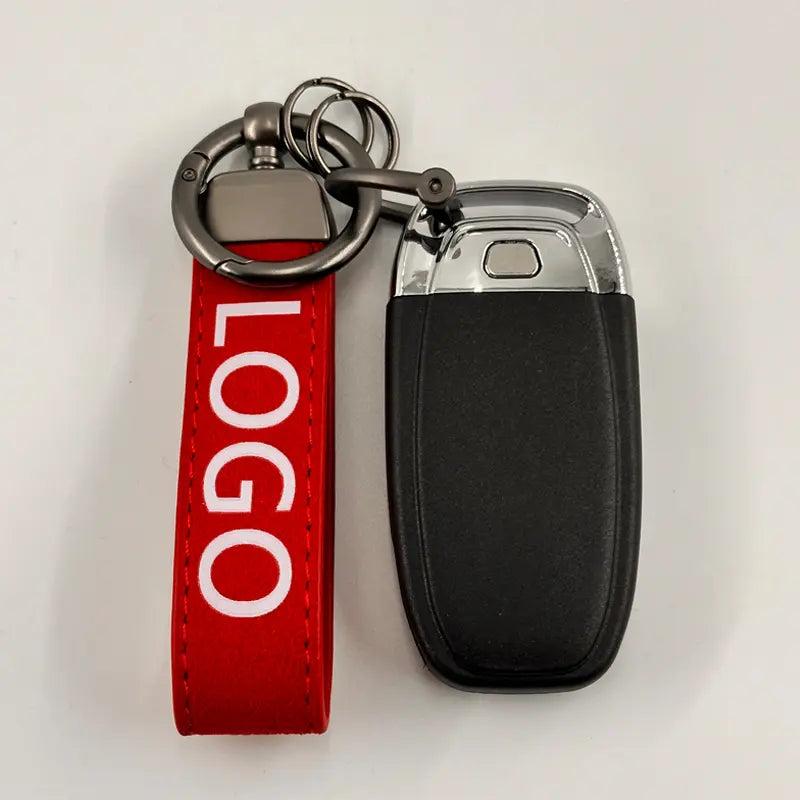 Customized Stylish Suede Keychains Unisex Retro Personalized Car Logo Keychains Fun Car Accessories Pure Color Buckle Suede Leather Material Car Logo Metal Key Chain Pendant
