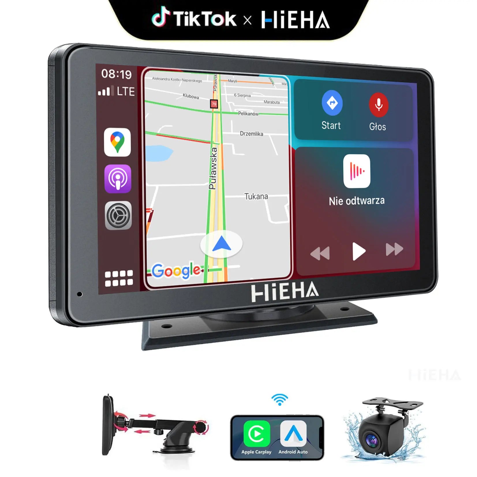 【Hieha】2026 Newest Portable Carplay Screen for Car, 7 Inch IPS Touchscreen Car Stereo Support Wireless Carplay & Android Auto, Mirror Link, GPS Navigation, Bluetooth 5.2, Backup Camera, AUX,FM Transmitter
