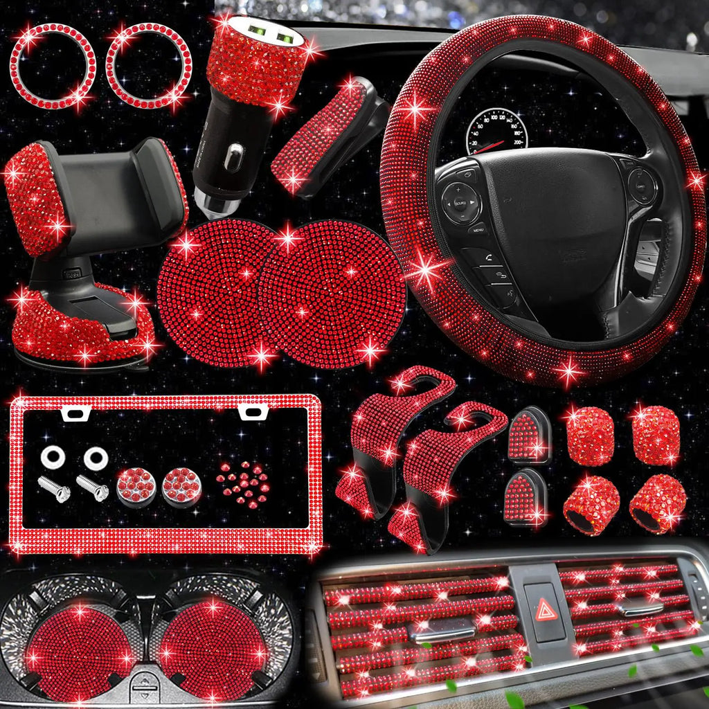 Rhinestone Car Decoration Set for Fall, Steering Wheel Cover & License Plate Frame & Coaster & Hook for BMW I8, Vehicle Automotive Accessories, Interior, Car Accessories