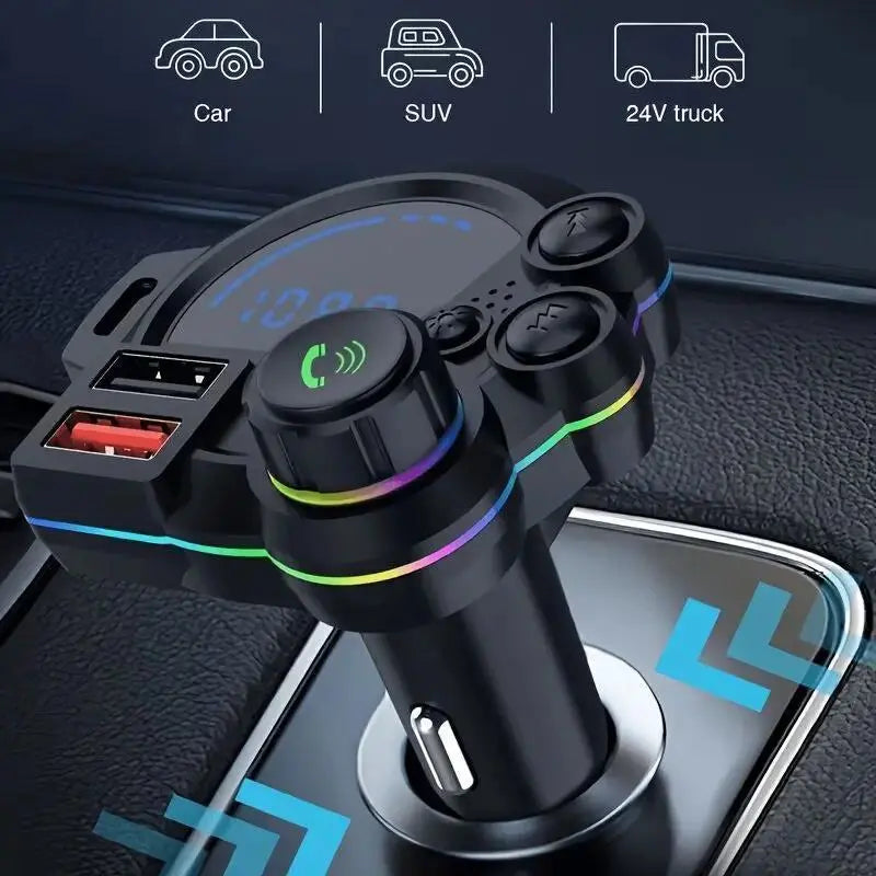 Bluetooth 5.3 FM Transmitter Bluetooth Car Adapter - PD 30W & USB Fast Charger, Colorful RGB Light, Hands-Free Calling, Bass Music Player for All Vehicles
