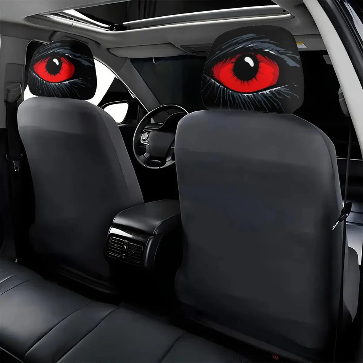 2 Pcs Red Devil'S Eye Car Headrest Covers - Red and Black Gothic Design, Washable, Suitable for General Motors Vehicles