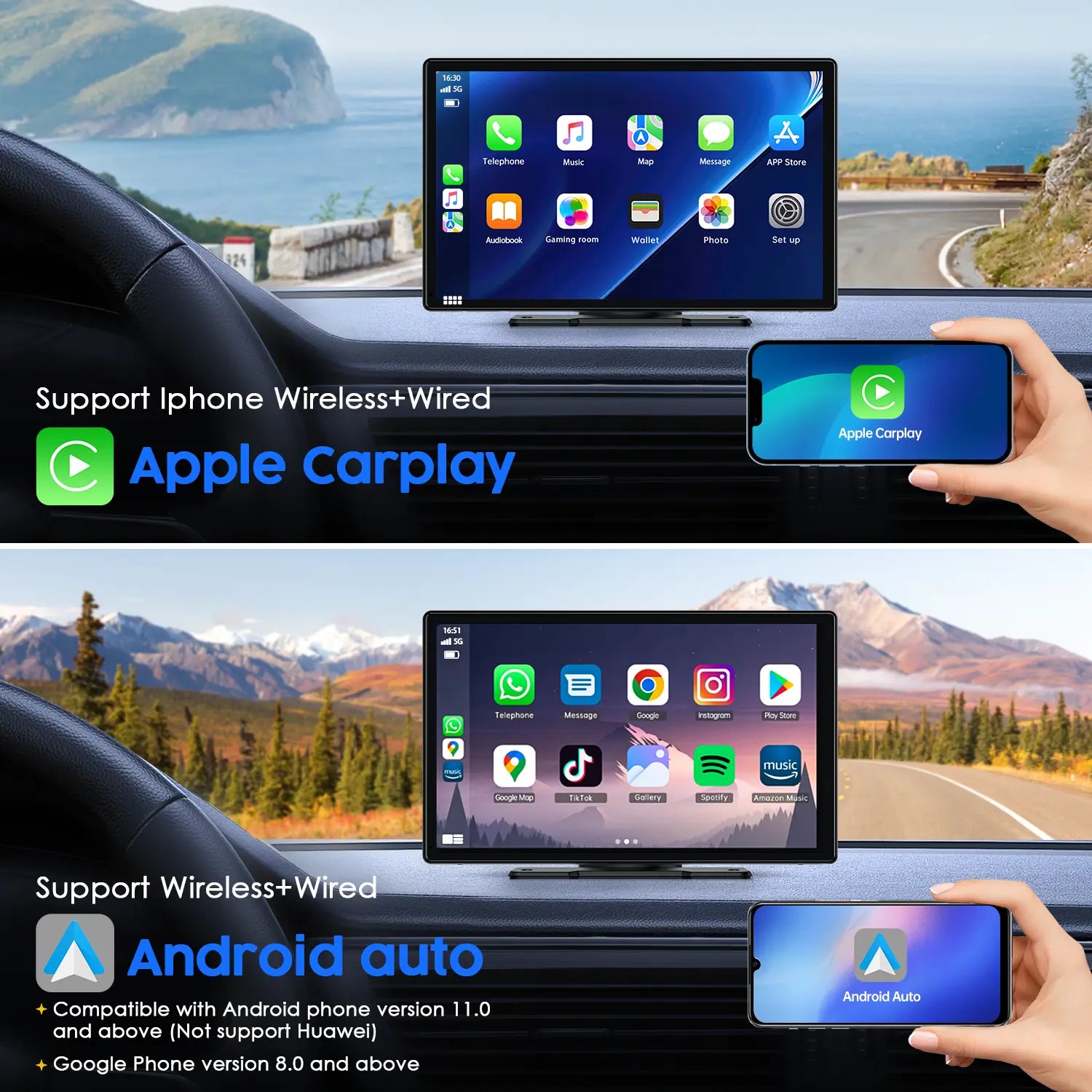 LAMTTO 9-Inch Wireless Car Stereo with Carplay, Backup Camera, GPS Navigation, Android Auto Carplay Screen | Summervibes Gifts for Man or Woman Car Video Player Fathersdaygift