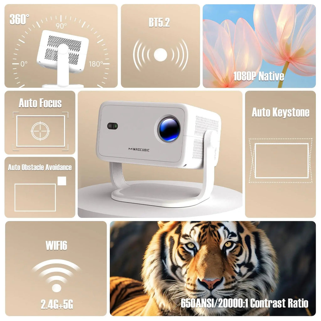Magcubic 650Ansi Smart L018 Projector, 1080P Auto Focus & Keystone Correction, Android14, BT 5.2, Wifi6, Portable Voice, Home Theater, Home Cinema Projector #GLOBAL PICKS