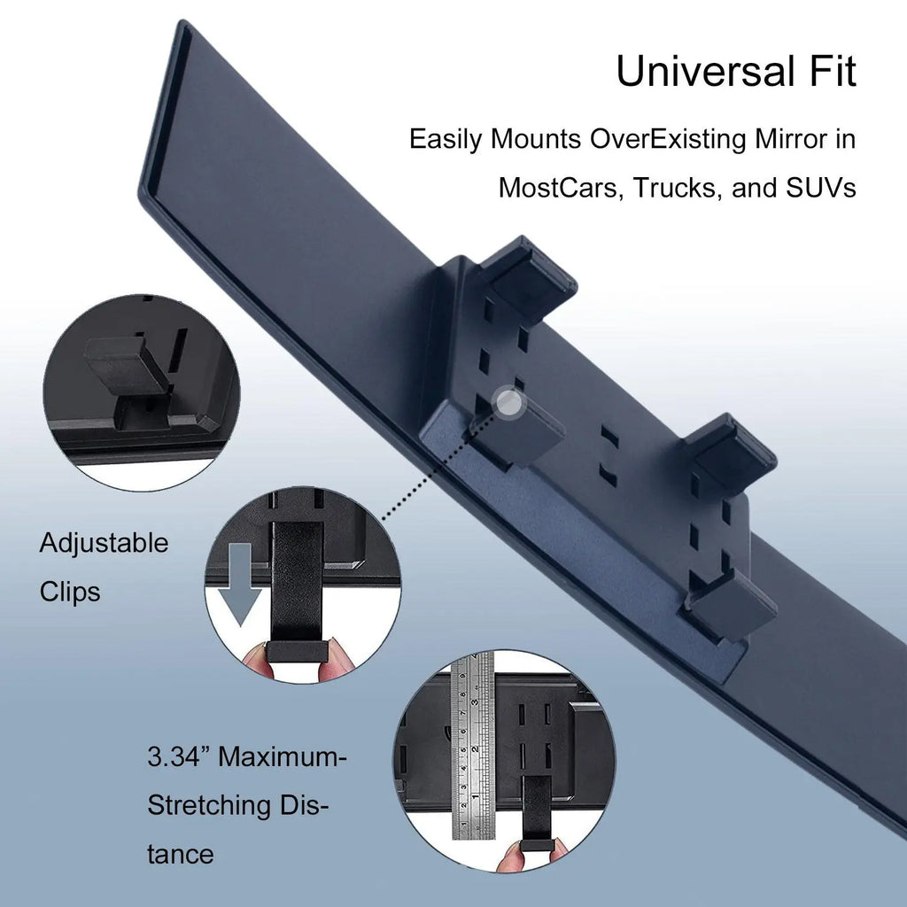 Panoramic Rear View Mirror, 300MM Wide Angle Convex Rearview Mirror, Universal Interior Clip-On Car Rearview Mirror, HD Universal for Car SUV Trucks Vehicles