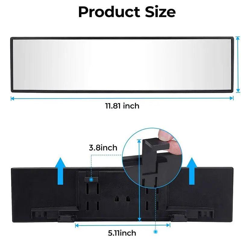 Car Rearview Mirror, 11.8 Inch Panoramic Wide Angle Anti-Glare, Clip on Auto Rear View Mirror, HD Clear Convex Surface, Car Interior Accessories Universal for SUV, Truck, Van, Vehicles