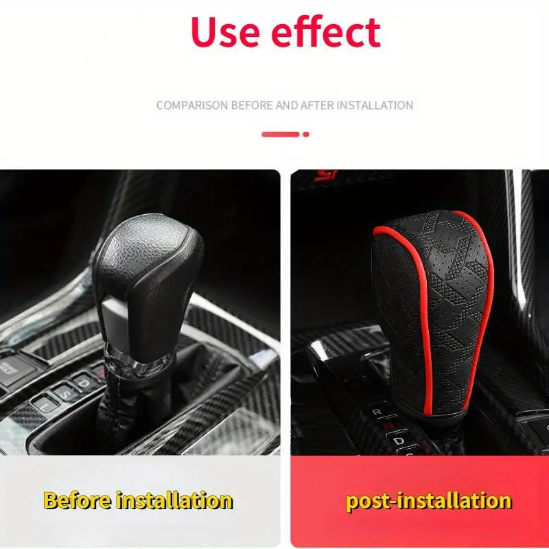 Car Gear Shift Knob Cover, Shift Lever Cover, Automatic Shift Knob, PU Leather Hand Brake Anti-Slip Protective Case, Automotive Auto Interior Accessories Decorations