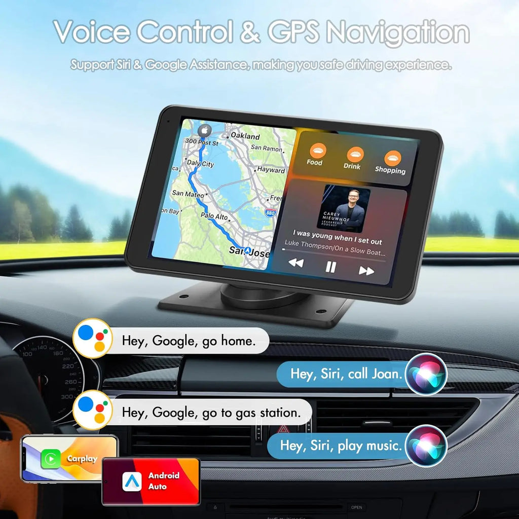 【Paslda】Fathersdaygift-Portable Wireless Carplay Car Stereo, 7" HD Touchscreen for Car with Apple Carplay & Android Auto with Backup Camera/Mirror Link/Voice Control/Bluetooth/Gps/Aux for All Vehicles