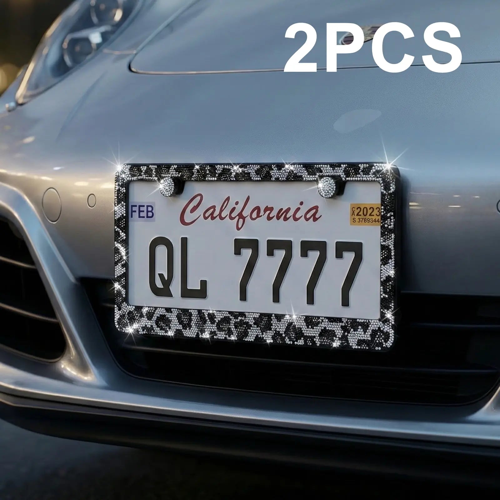 Queen’S Land 2PCS Bling Leopard License Plate Frames with Crystal Rhinestones, Sparkle Girly Car Accessories, Bling Car Decor for Girls Women Pink Red Black Leopard Car Accessories for Truck SUV