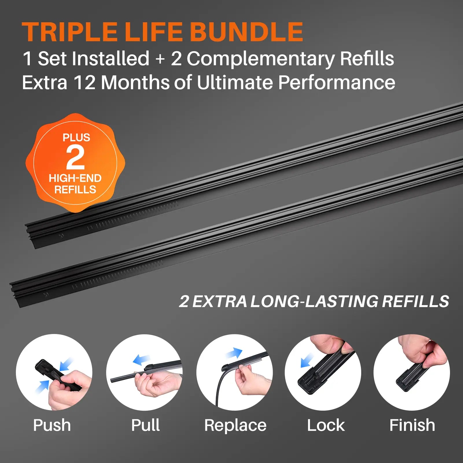 DOG TAIL 2-In-1 Water Repellent Silicone Wiper Blades(Pack of 2) ,Durable Refill Kit with Multiple Adapters, Automotive Replacement Front Windshield Wiper Blades Set for My Car with Water Repellency Formula Dropclear Fathersdaygift