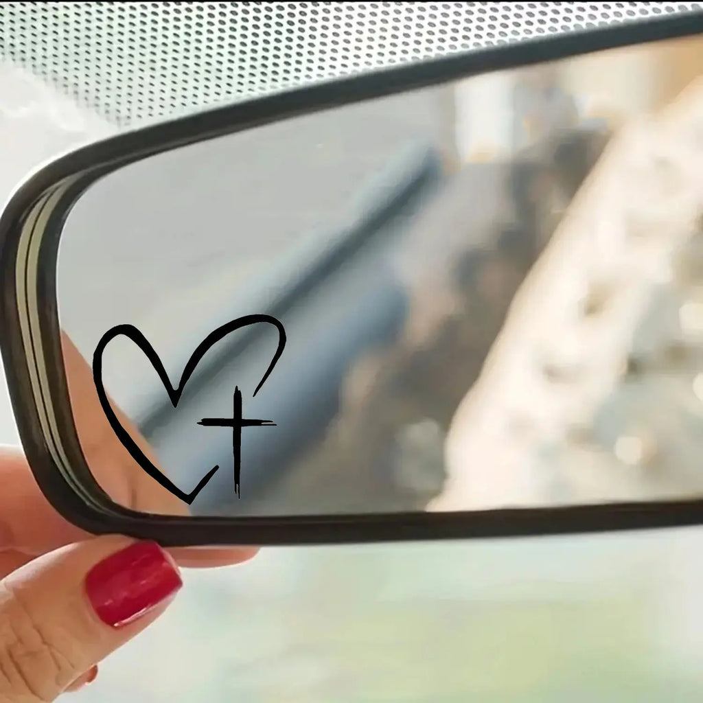 4Pcs Heart & Cross Car Stickers,Pattern Car Mirror Sticker, Car Rearview Mirror Decal, Vinyl Die Cut Decal, Universal Car Exterior Accessories,Faith Gift,Summervibes