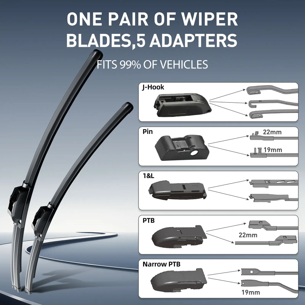 [Summervibes] ITUTN Ultra Quiet Frameless Wipers Blades - OEM Quality, Wiper Champion,Heavy Rain Wipers,Streak-Free | 5 Adapters, Fits 99% Vehicles, All-Season Universal Quiet Windshield Wipers,Easy Install,Car Parts,Auto Parts