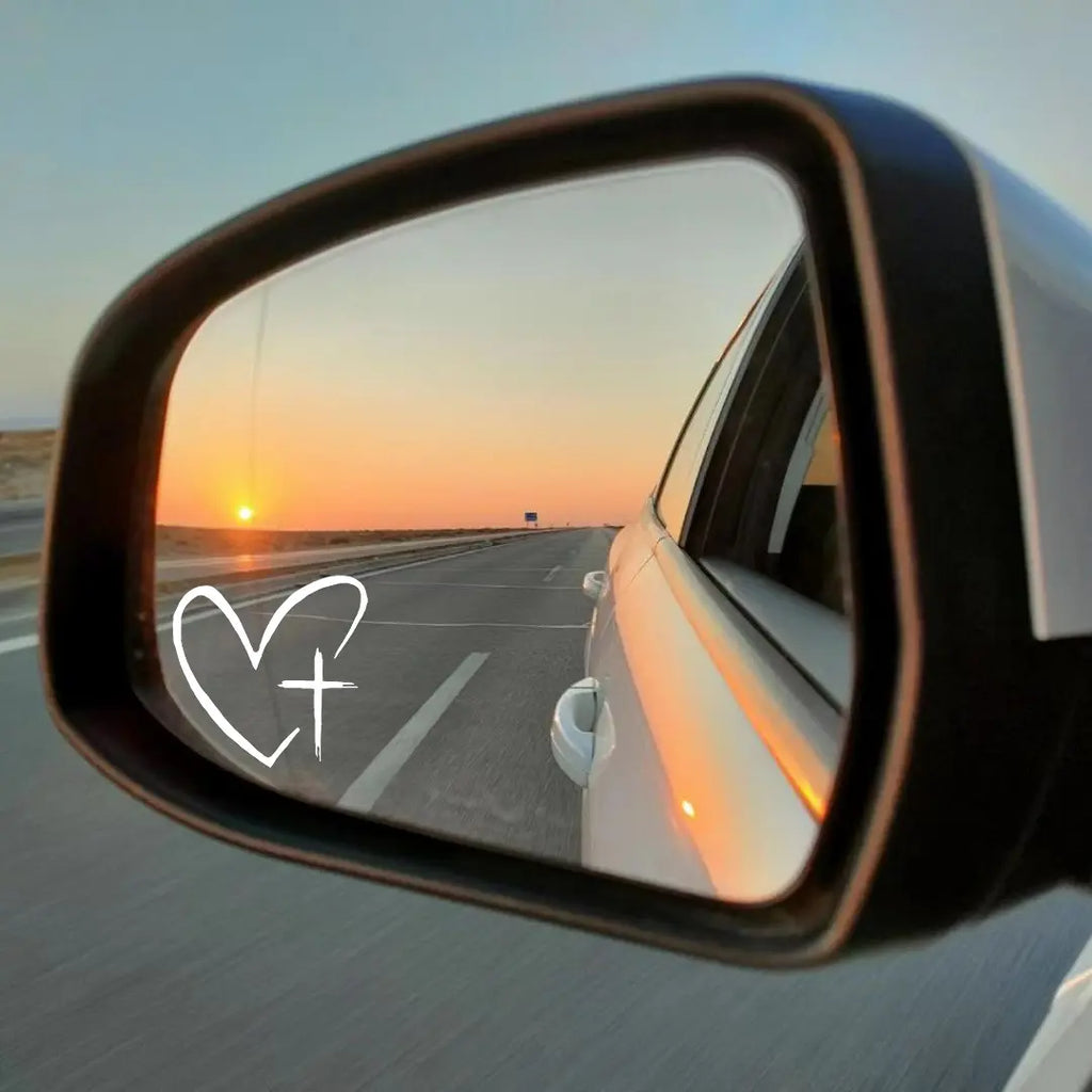 4Pcs Heart & Cross Car Stickers,Pattern Car Mirror Sticker, Car Rearview Mirror Decal, Vinyl Die Cut Decal, Universal Car Exterior Accessories,Faith Gift,Summervibes
