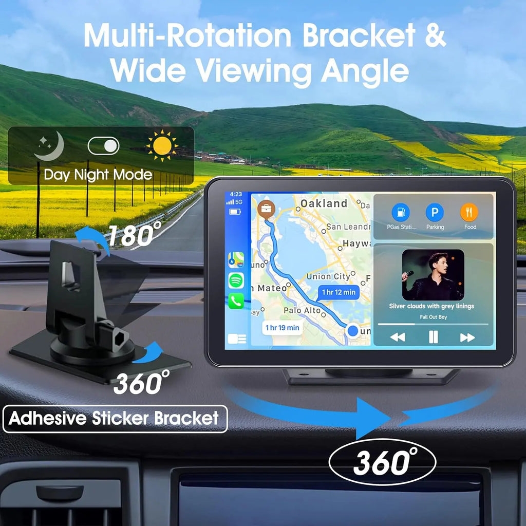 【Paslda】Fathersdaygift-Portable Wireless Carplay Car Stereo, 7" HD Touchscreen for Car with Apple Carplay & Android Auto with Backup Camera/Mirror Link/Voice Control/Bluetooth/Gps/Aux for All Vehicles