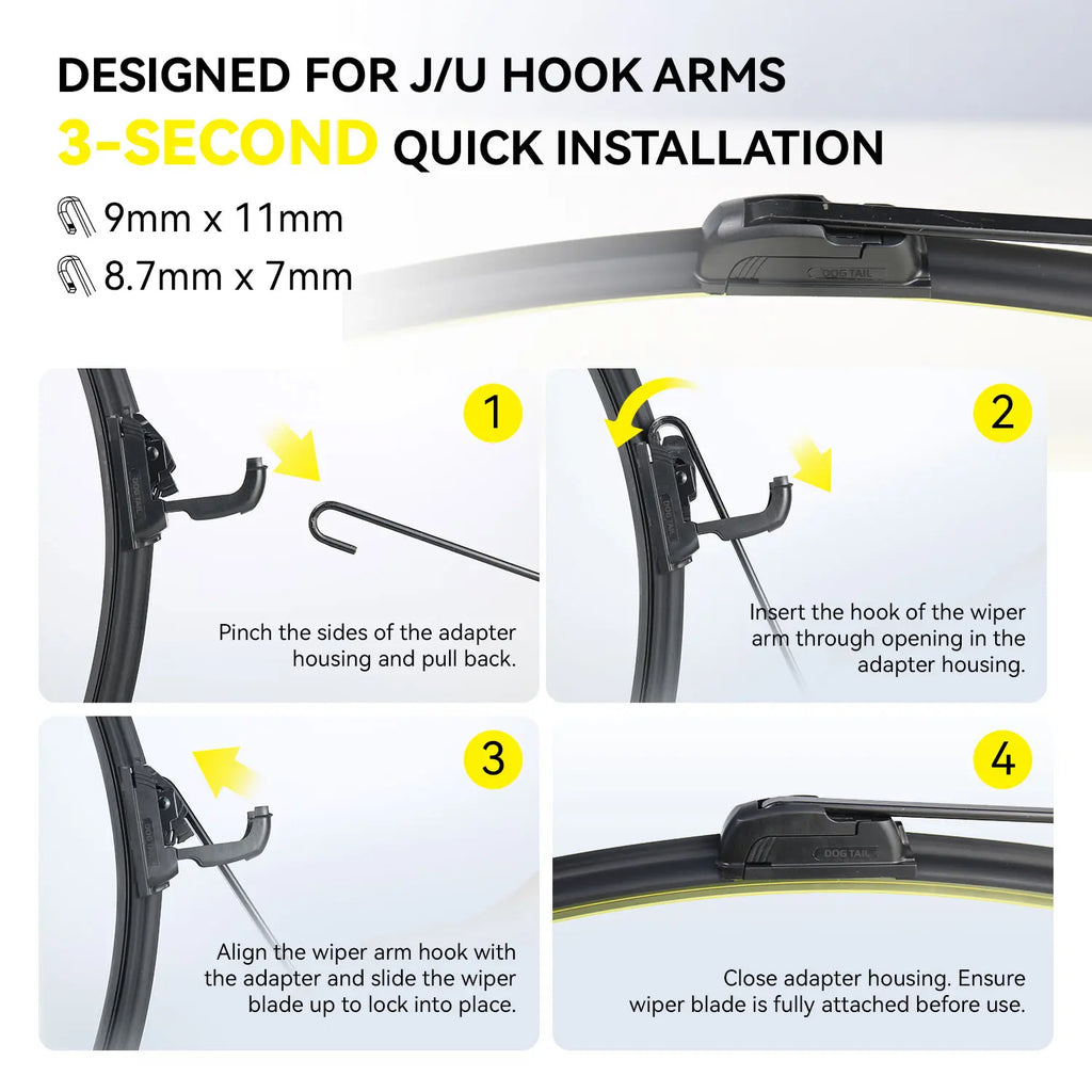 OEM Quality DOG TAIL Wiper Blade for Toyota Honda Nissan Hyundai– Premium U-Hook Compatible, Durable & Easy Installation, Fits Multiple Toyota Models up Car Fathersdaygift