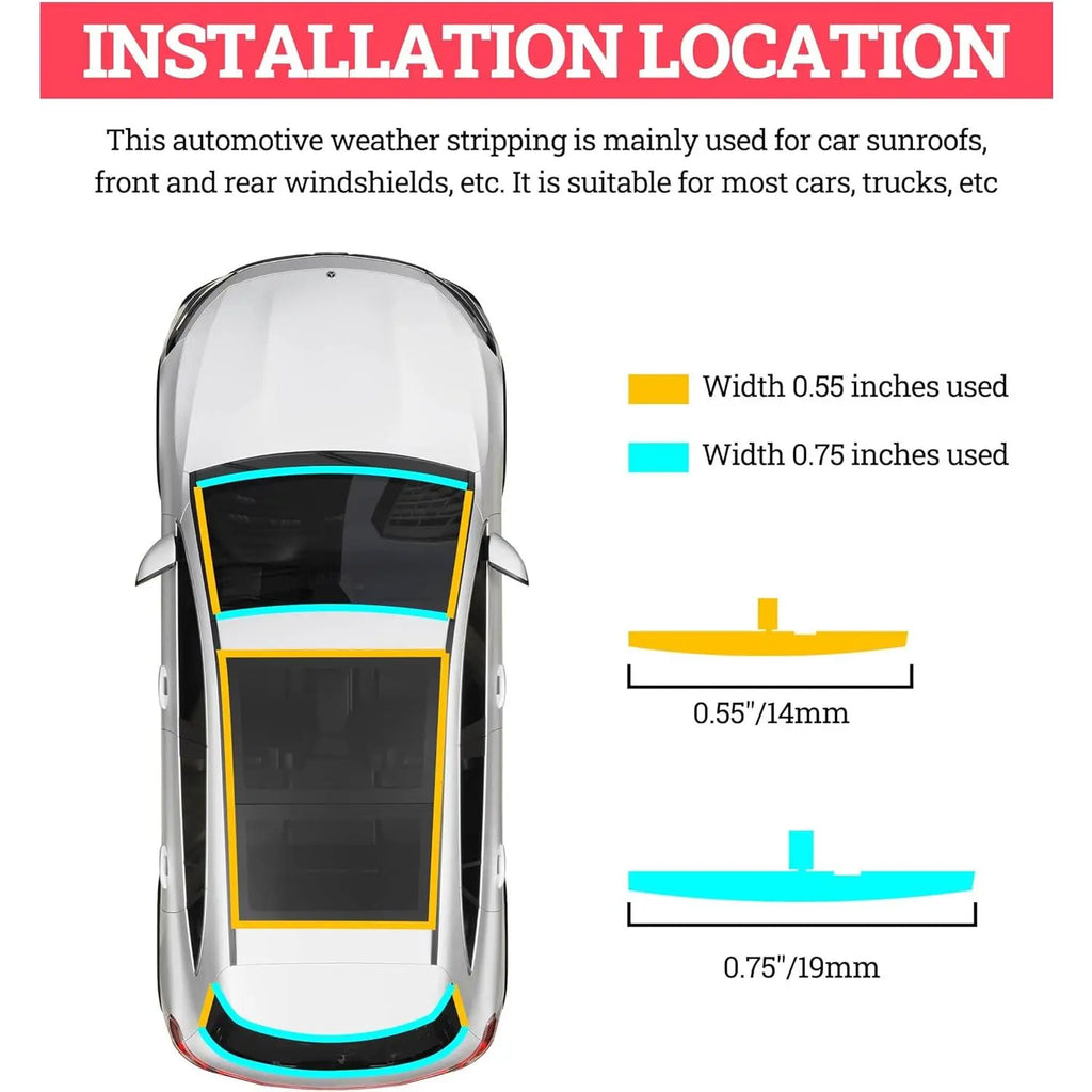 Summervibes 20Ft Car Windshield Rubber Seal,Car Windshield Seal Strip,T Shape Automotive Weather Stripping for Front Rear Windshield,Automotive Door Sealing Strip Sunroof Seal Truck Interior Accessories Vehicle